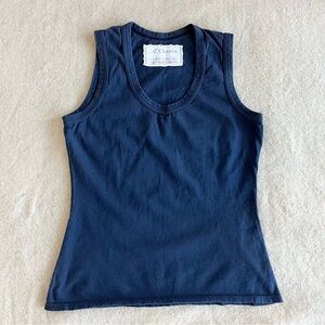 Alabama Chanin navy blue v neck tank top